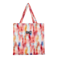 Unisex Linen Beach Bag Ikat Flowers Multicolor front view