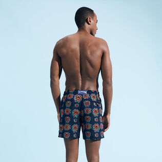 Men Swim Trunks Embroidered Poulpes Neon - Limited Edition Navy back worn view
