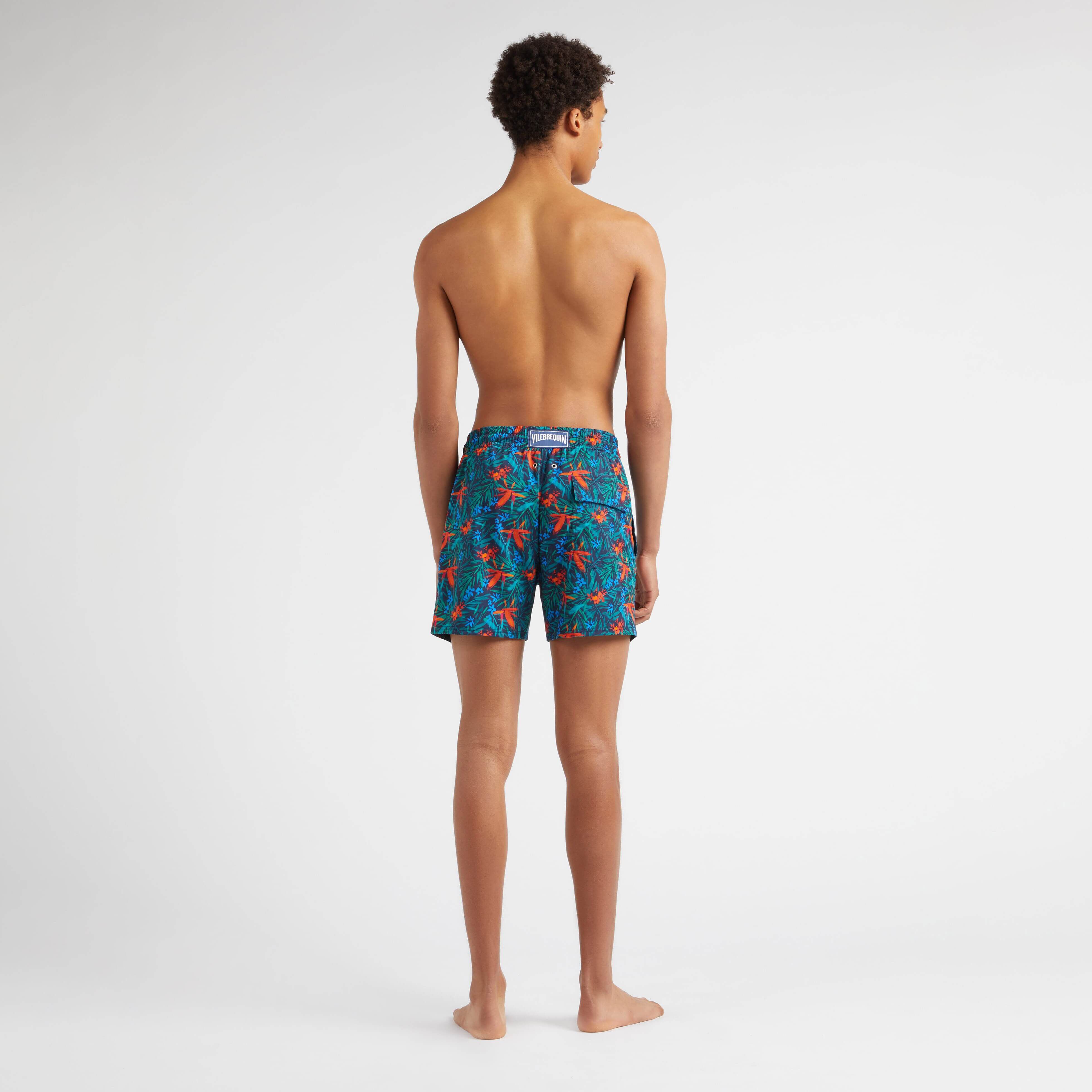 Men Stretch Short Swim Trunks Tropical Flowers