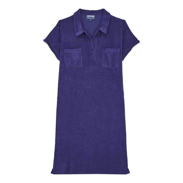 Women Terry Polo Dress Solid - Louve - Blue