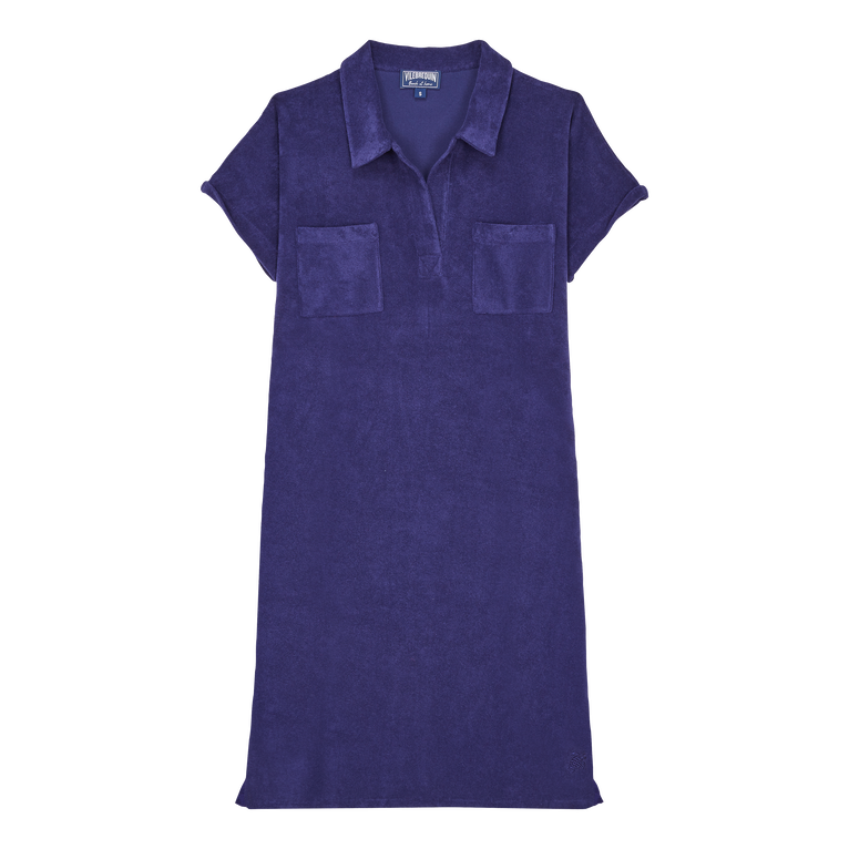 Vestido Tipo Polo En Felpa De Color Liso Para Mujer - Vestido - Louve - Azul