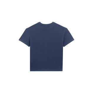 Camiseta de algodón orgánico con tortuga bordada para niño Azul marino vista trasera
