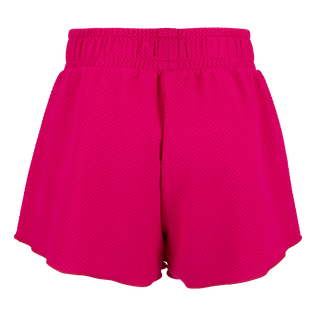 Pantalón corto de color liso con textura para niños Fucsia vista trasera