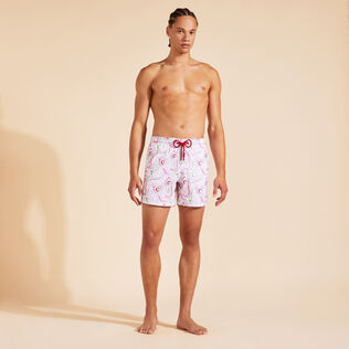 Men Swim Trunks Embroidered Camo Flowers - Limited Edition White front worn view