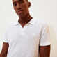 Men Linen Jersey Polo Shirt Solid White front worn view