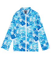 Kids Zipper Long Sleeves Rashguard Tahiti Flowers White front view