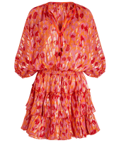 Vestito donna in seta con volant New Leopard Albicocca vista frontale