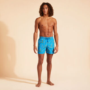 Men Swim Shorts Embroidered Poulpe Eiffel - Limited Edition Hawaii blue front worn view