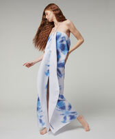Vestido tipo pareo de viscosa y cáñamo con estampado Tie &amp; Dye para mujer - Vilebrequin x Angelo Tarlazzi Azul neptuno vista frontal desgastada