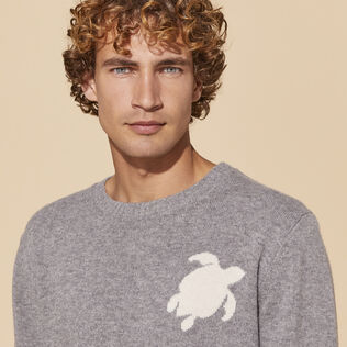 Men Wool and Cashmere Crewneck Sweater Turtle Grey details view 2