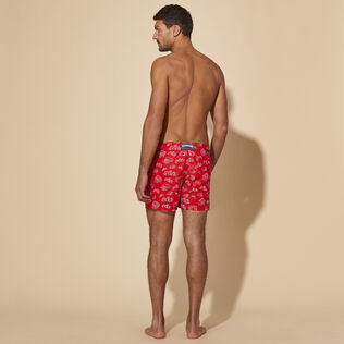 Men Swim Shorts Embroidered Hermit Crabs - Limited Edition Poppy red back worn view