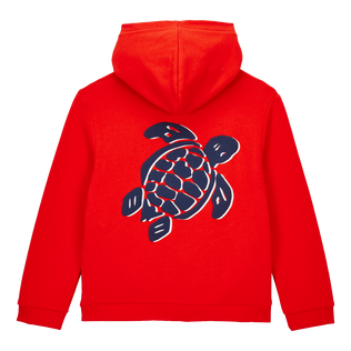 Boys Hooded Front Zip Sweatshirt Turtle print at the back view Poppy red back