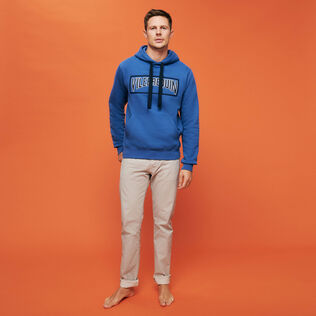 Solid Kapuzenpullover aus Baumwolle für Herren Sea blue Details Ansicht 1