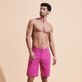 Men Tencel Bermuda Shorts Solid Crimson purple front worn view