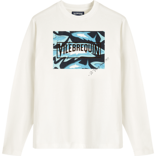 T-shirt en coton homme imprimé Requins 3D Off white vue de face