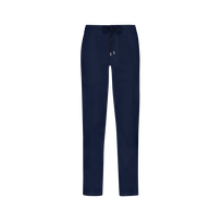 Men Elastic waist Tencel Satin Pants Navy front view