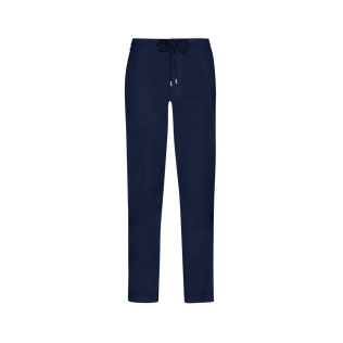 Men Elastic waist Tencel Satin Pants Navy front view