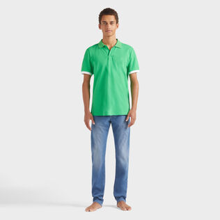Men Cotton Pique Polo Shirt Solid Laser 正面穿戴视图