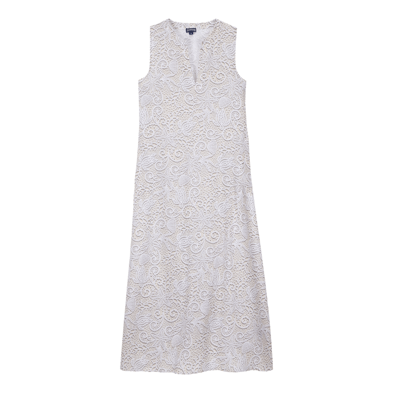Women Long Tencel Cover-up Beach Dress Dentelles - Feather - White