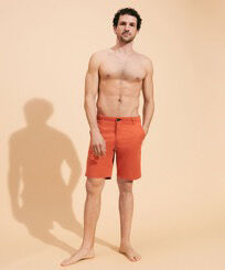 Men Cotton Bermuda Shorts Solid Rust front worn view
