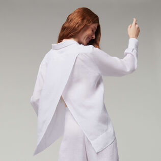 Chemise en lin blanc femme unie- Vilebrequin x Angelo Tarlazzi Blanc vue portée de dos