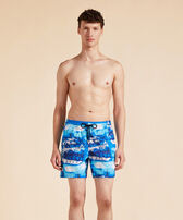 Men Ultra-Light and Packable Swim Shorts Paris Paris Neon blue front worn view