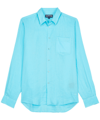 Hombre Autros Liso - Camisa de lino lisa para hombre, Lazulii blue vista frontal