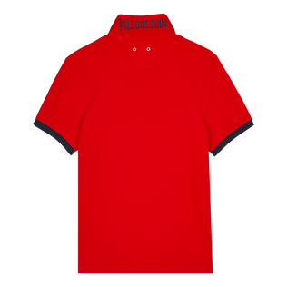 Men Cotton Pique Polo Shirt Solid Poppy red 后视图