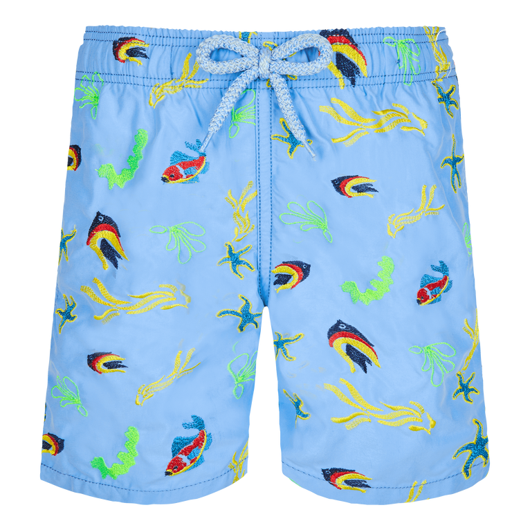 Boys Swimwear Embroidered Naive Fish - Swimming Trunk - Misjim - Blue