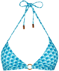 Top de bikini anudado alrededor del cuello con estampado Micro Waves para mujer Lazulii blue vista frontal