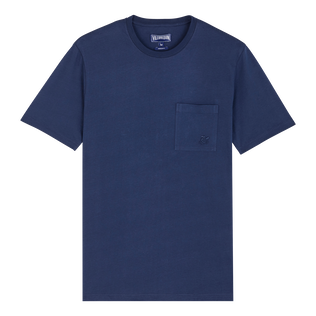 Camiseta de algodón orgánico de color liso para hombre Azul marino vista frontal