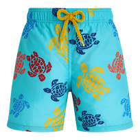 Maillot de bain garçon Ronde des Tortues Tricot - Vilebrequin x Falke Bleu lazuli vue de face