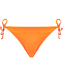 Braguita de bikini de corte brasileño con tiras laterales para anudar y estampado Plumetis para mujer Zanahoria vista frontal