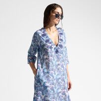 Women Silk Kaftan Isadora Fish White 正面图