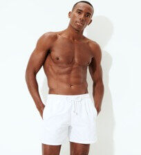 Men Swimwear Solid White front worn view