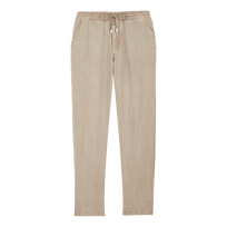 Pantaloni uomo in lino tinta unita Eucalyptus vista frontale