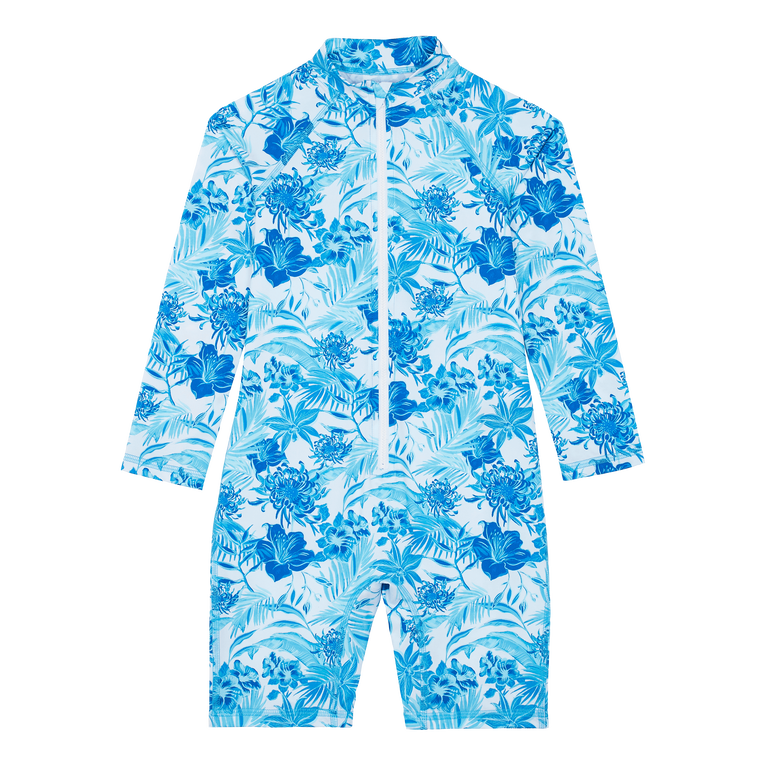 Bañador De Una Sola Pieza Con Protección Solar Y Estampado Tahiti Flowers Para Niños - Camisa Anti Uv - Guppy - Blanco