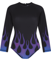 Women Rashguard One-piece Swimsuit Hot Rod 360° - Vilebrequin x Sylvie Fleury Black front view