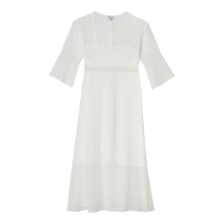 Vestido largo de seda con estampado Paisley para mujer Blanco tiza vista trasera