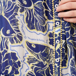 Vestido corto de mujer con estampado Hidden Fishes - Vilebrequin x Poupette St Barth Purple blue detalles vista 2