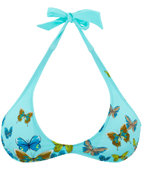Women Rounded Neckline Bikini Top Butterflies Lagoon front view