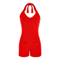 Tuta corta donna in spugna - Vilebrequin x JCC+ - Edizione limitata Papavero vista frontale