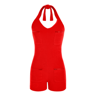 Tuta corta donna in spugna - Vilebrequin x JCC+ - Edizione limitata Papavero vista frontale