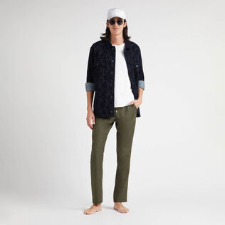 Men Merino Wool Pants Solid Olive heather details view 1