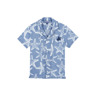 男童 Starfish 印花轻盈牛仔布衬衫 Bleach denim w4 正面图