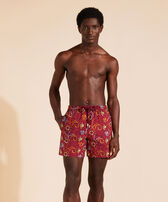 Men Swim Shorts Embroidered Noumea Sea - Limited Edition Merlot vista frontale indossata