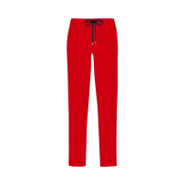 Men Elastic waist Tencel Satin Pants Poppy red front view