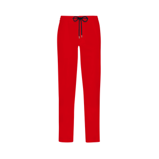 Men Elastic waist Tencel Satin Pants Poppy red front view