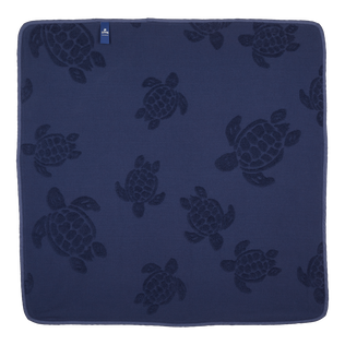 Serviette de plage en Jacquard Tortue bébé uni Bleu marine vue de dos
