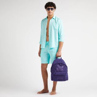 Men Linen Bermuda Shorts Cargo Pockets Lagoon details view 1